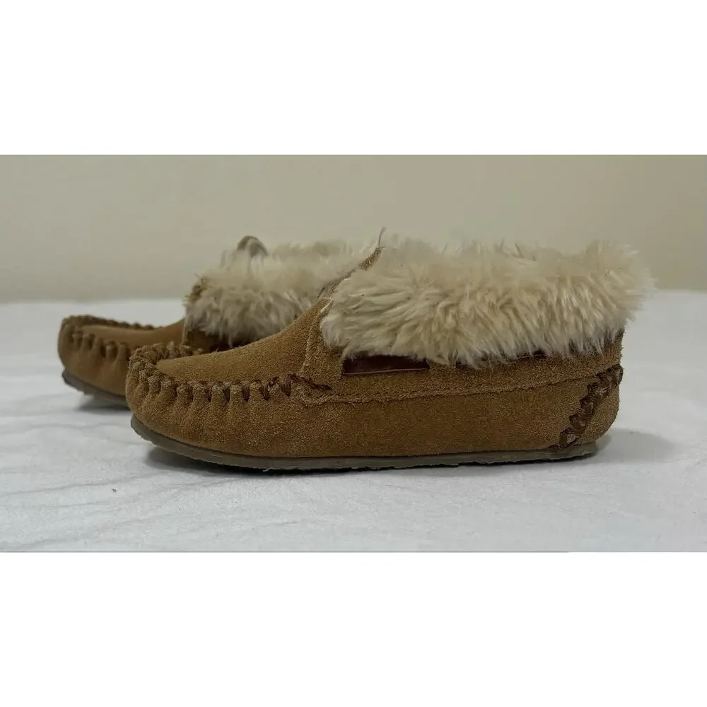 Minnetonka Toddlers Size 7 Charley Tan Brown Leather Moccasin Slippers Comfy
